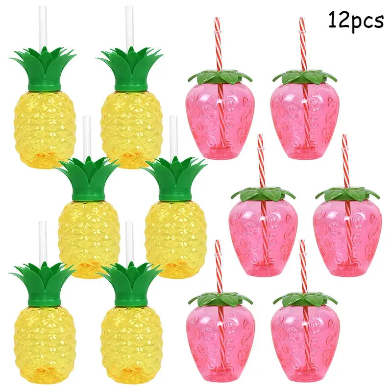 Hawaiian Party Tropical Drink Cup With Straw Pineapple Flamingo Summer Wedding