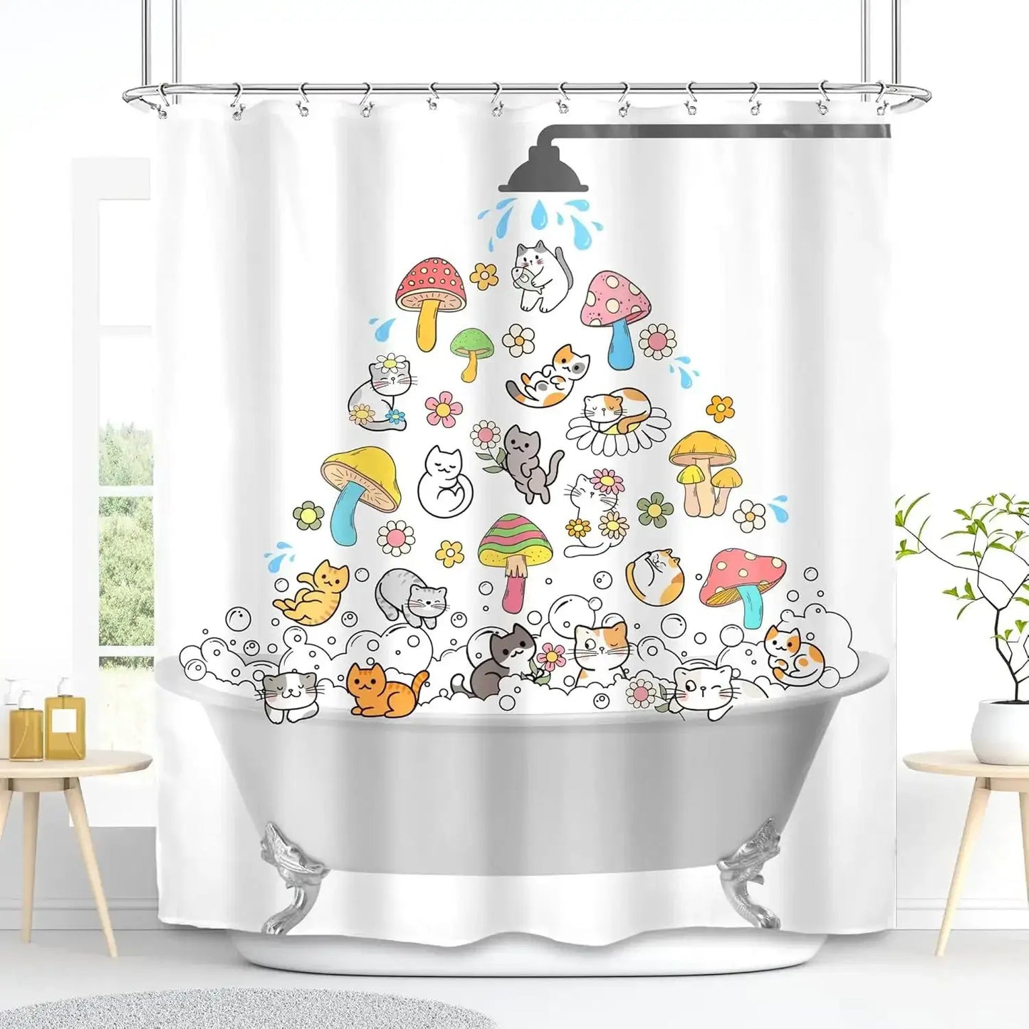 Funny Cat and Dog Shower Curtain Kids Cartoon Cute Pet Animals Bathtub Rain Shower Curtains Polyester Bathroom Decor with Hooks from PriceLows™