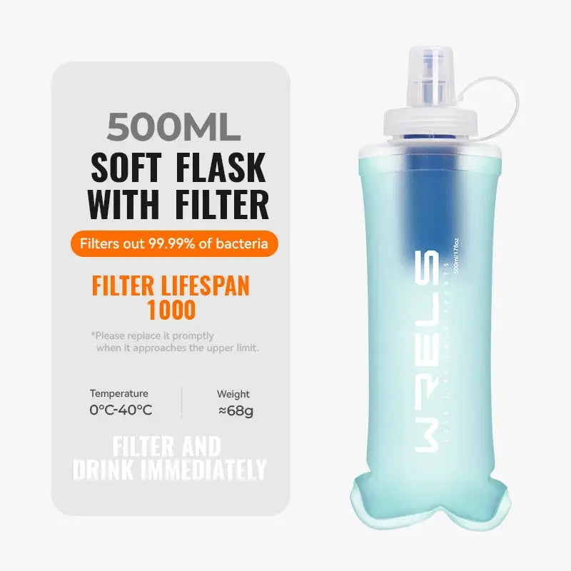 WRELS Water Filter Bottle Collapsible Soft Water Bottle With Filter Squeeze Dual Filtered Water Bottle Outdoor from PriceLows™