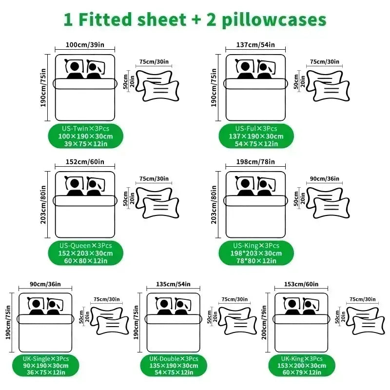 3Pcs Hatsune Miku Hanfu Style Fitted Sheet Set Ink Wash Anime Bed Cover with Pillowcases Deep Pocket Teens Fans Room Decor Gift from PriceLows™
