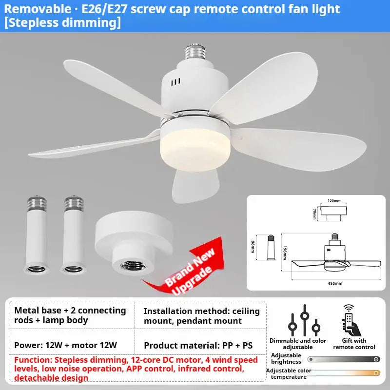 Ceiling Fan | E27 Base Remote 4 Speeds | Bulb Included | 52.5cm Diameter