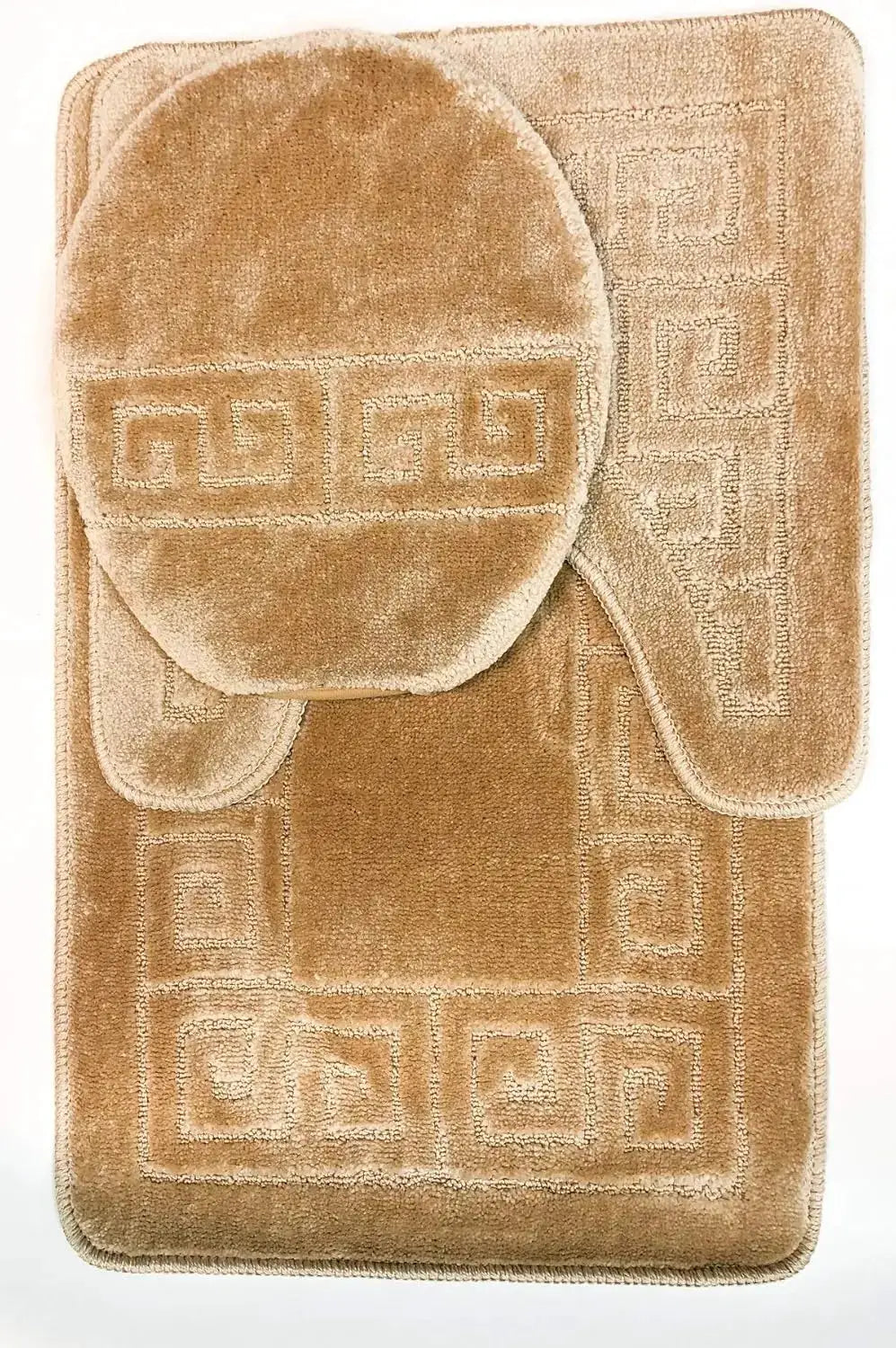 3 Piece Bath Rug Set Pattern Bathroom Rug (20"x32")/Large Contour Mat (20"x20") with Lid Cover (Beige) from PriceLows™