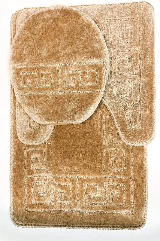 3 Piece Bath Rug Set Pattern Bathroom Rug (20"x32")/Large Contour Mat (20"x20") with Lid Cover (Beige) from PriceLows™