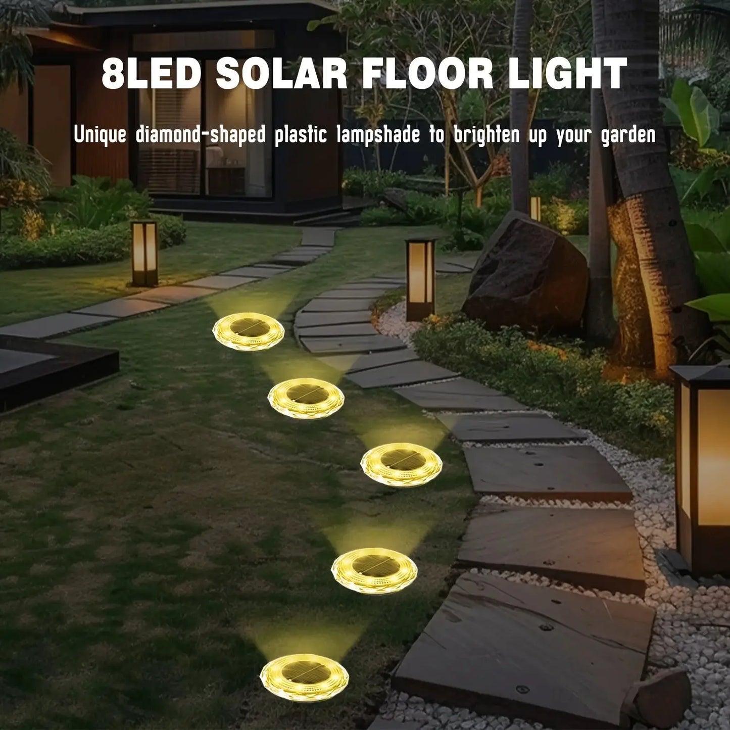 4/8/12PCS Solar Lights Outdoor Waterproof 8 LED Solar Ground Light Warm White Solar Buried Light for Patio Garden Lawn Driveway from PriceLows™