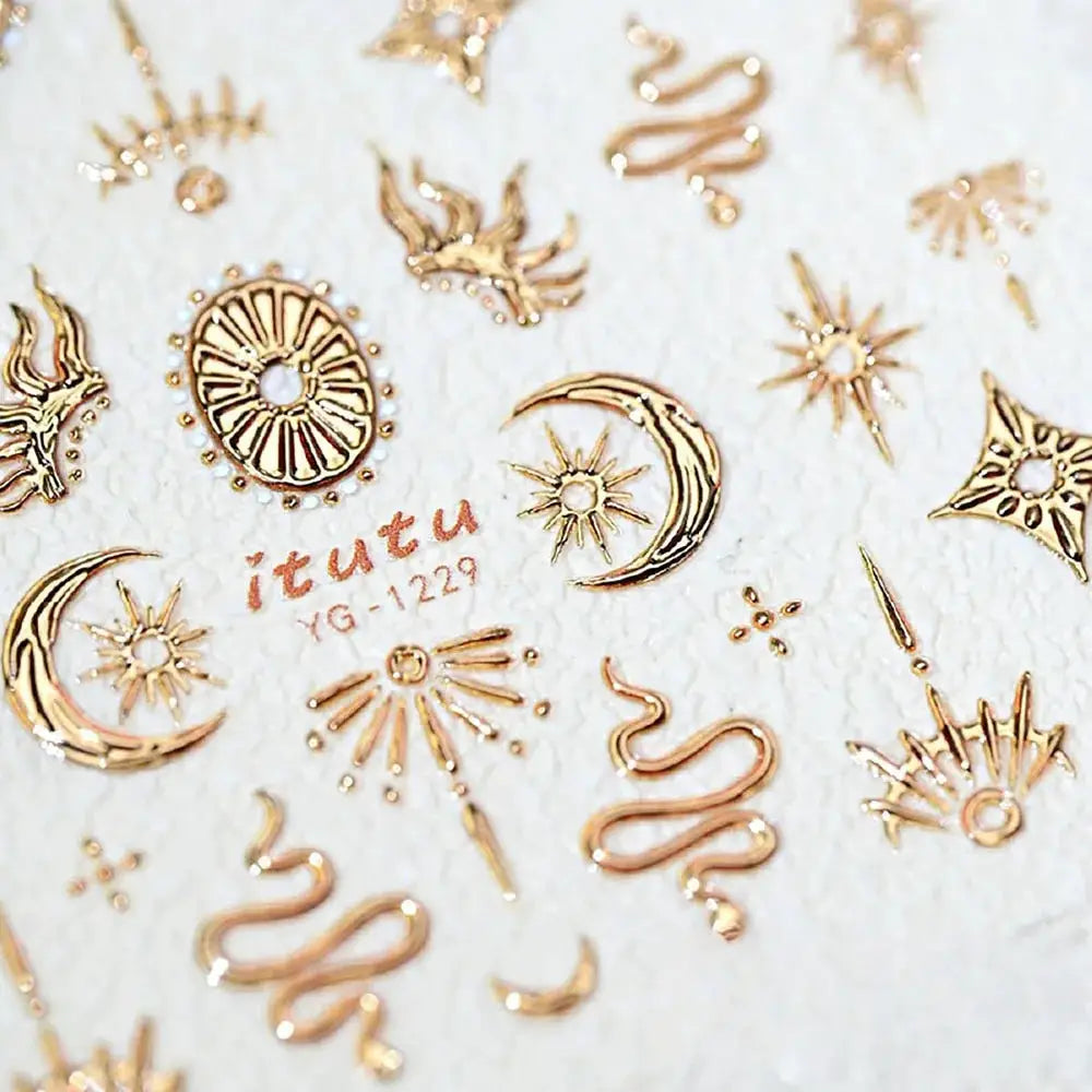 Gold Silver Snake Stars Nail Stickers for Nail Decoation Decals 5D Self-Adhesive Bronzing Stars Moon Totem DIY Supplies Slider from PriceLows™