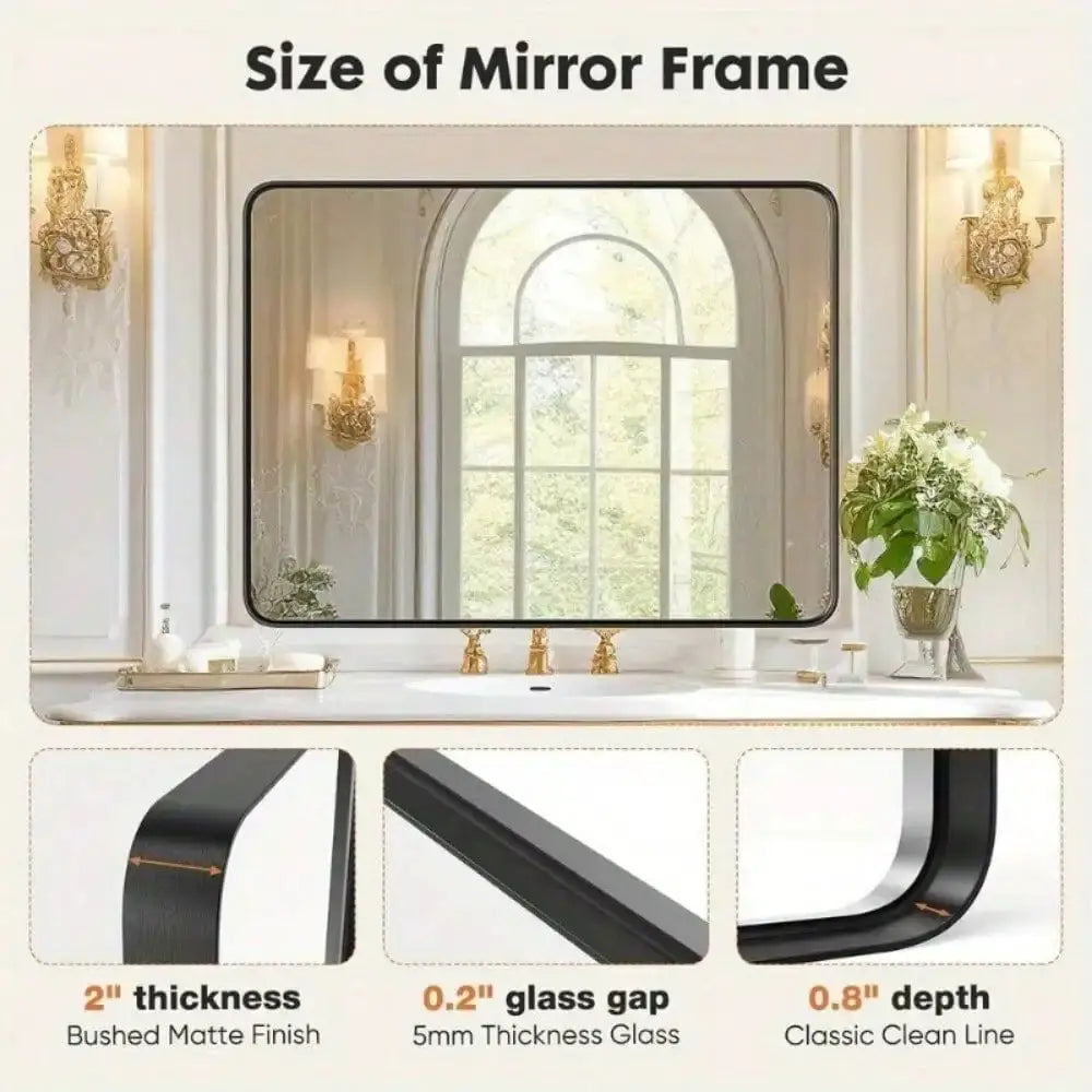 Home Black Bathroom Wall Mirror Metal Frame Rectangular Anti-Rust Vanity Mirror from PriceLows™