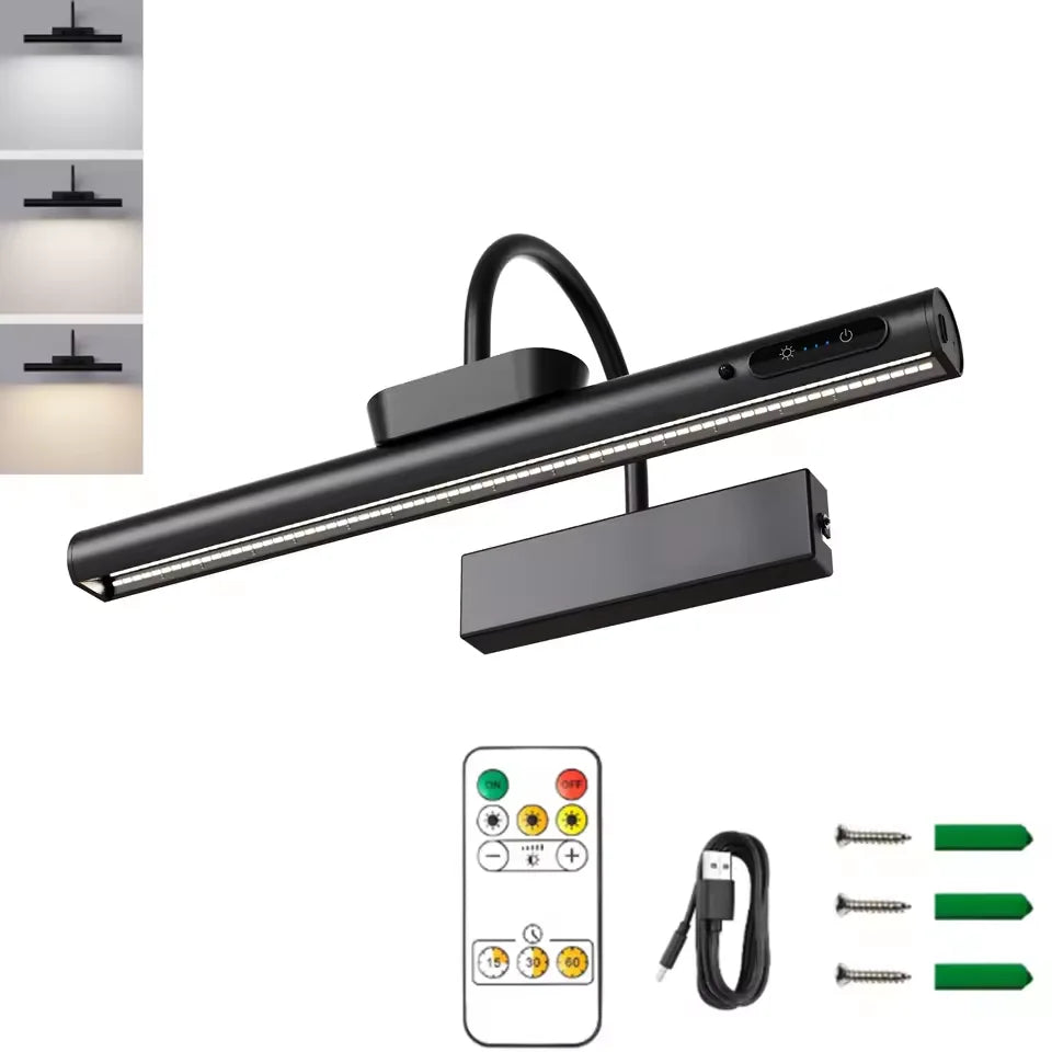 LED Picture Light | 4000mAh Rechargeable | 3 Color Dimming | Gold Finish