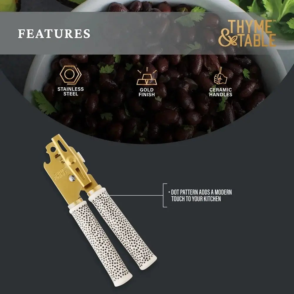 Can Opener Durable Metal Ceramic Dot Handle Comfort Grip Non Slip Easy Use Kitchen Tool Canned Vegetables Fruits Beans from PriceLows™