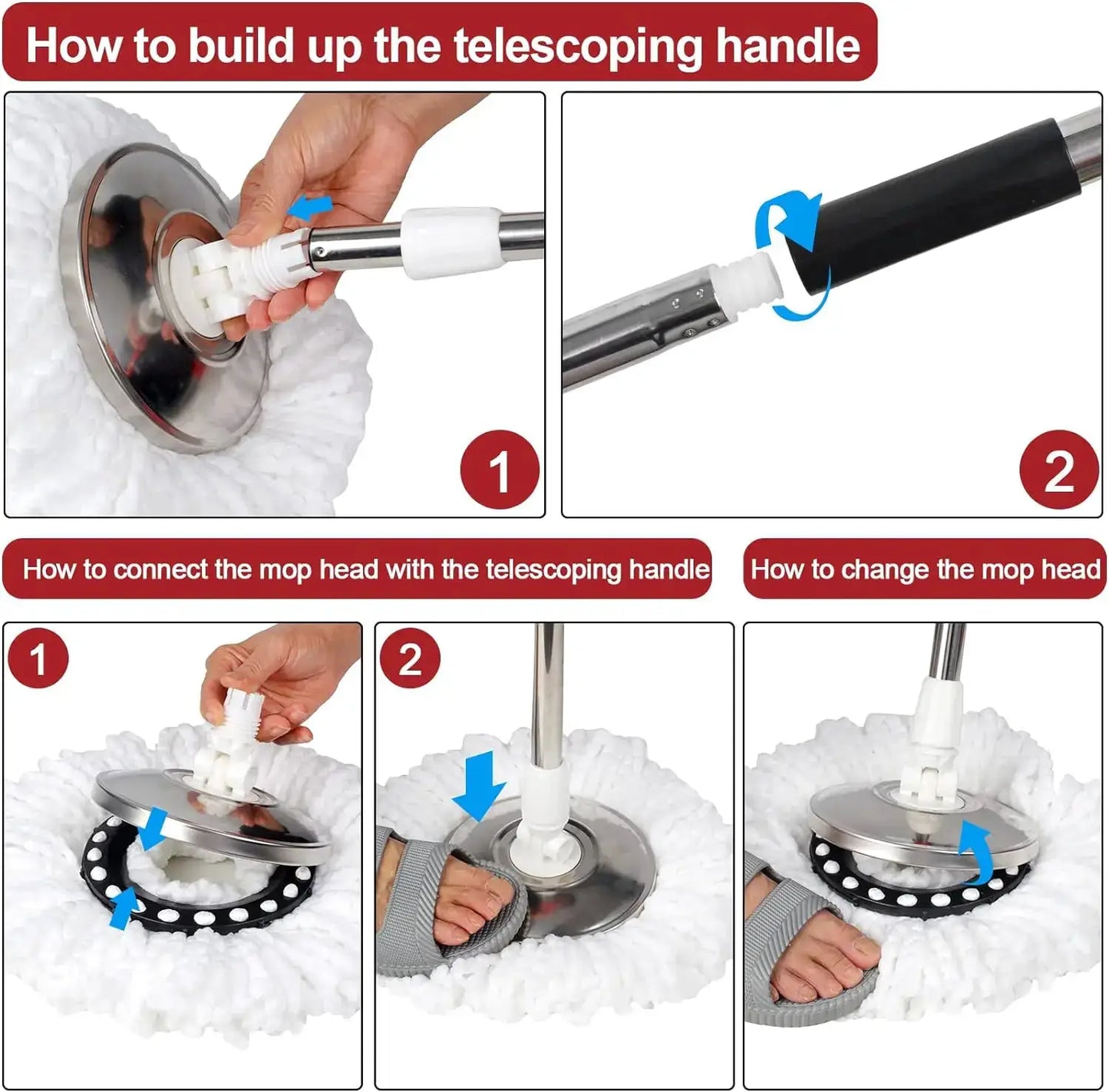 360° Spin Mop Bucket Set with Wringer, Stainless Steel Basket & Rotating Microfiber Mop Head from PriceLows™