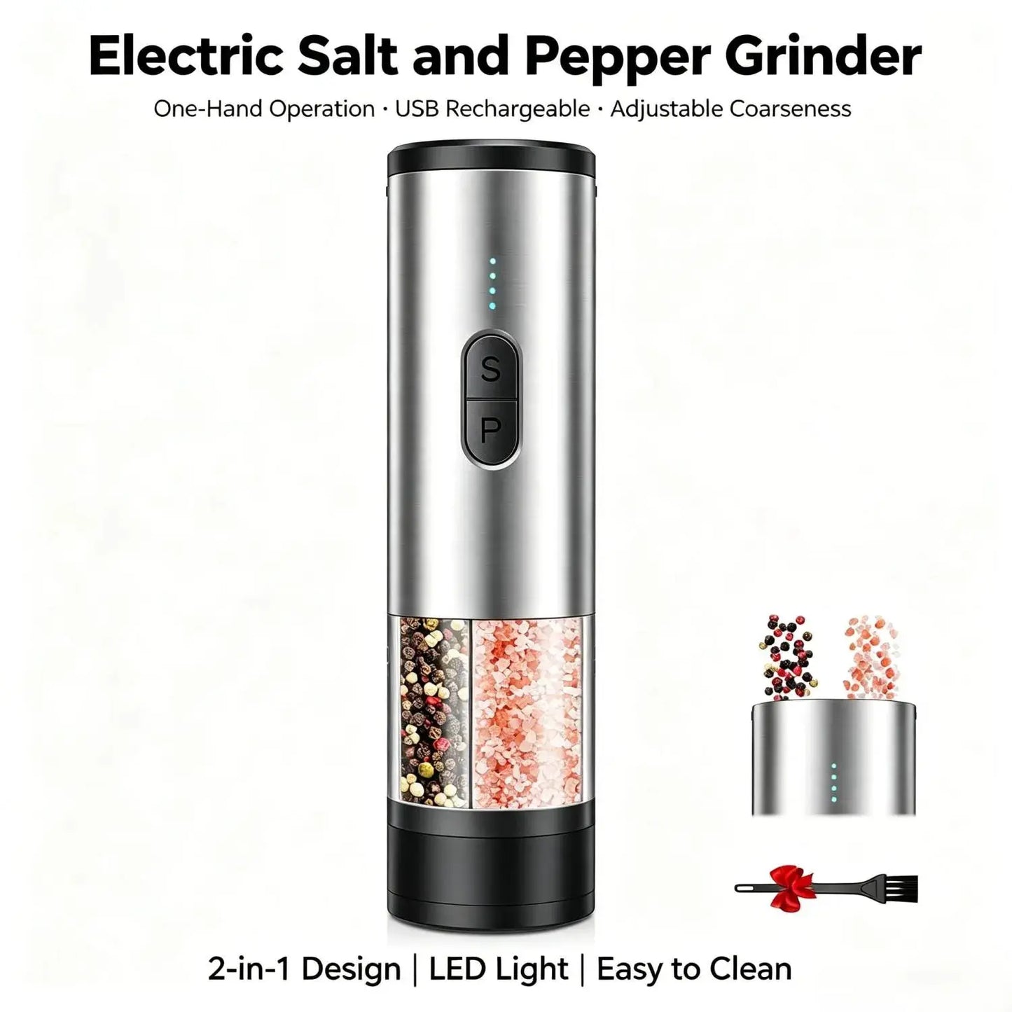 Electric Salt And Pepper Grinder Set | Rechargeable Type C | LED Light | 2 in 1