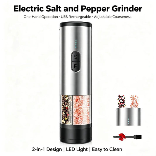 Electric Salt And Pepper Grinder Set | Rechargeable Type C | LED Light | 2 in 1