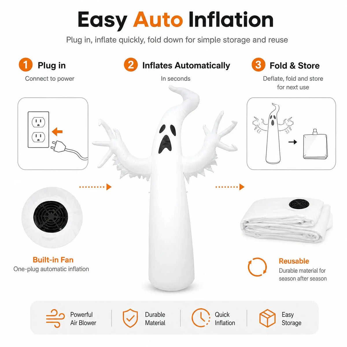 Inflatable Halloween Ghost | Pvc Outdoor Panel | Weather Resistant Finish | Large