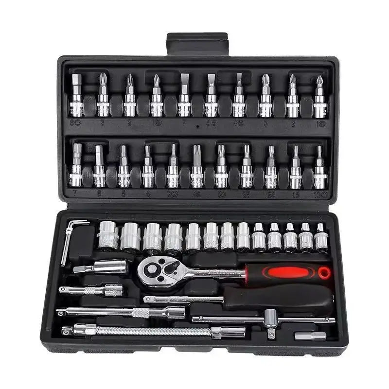 Professional 46pcs Cr-V Steel Socket Set with Ratchet Wrench Storage Bag Durable Sockets Extension Bar for Auto Home Repair from PriceLows™