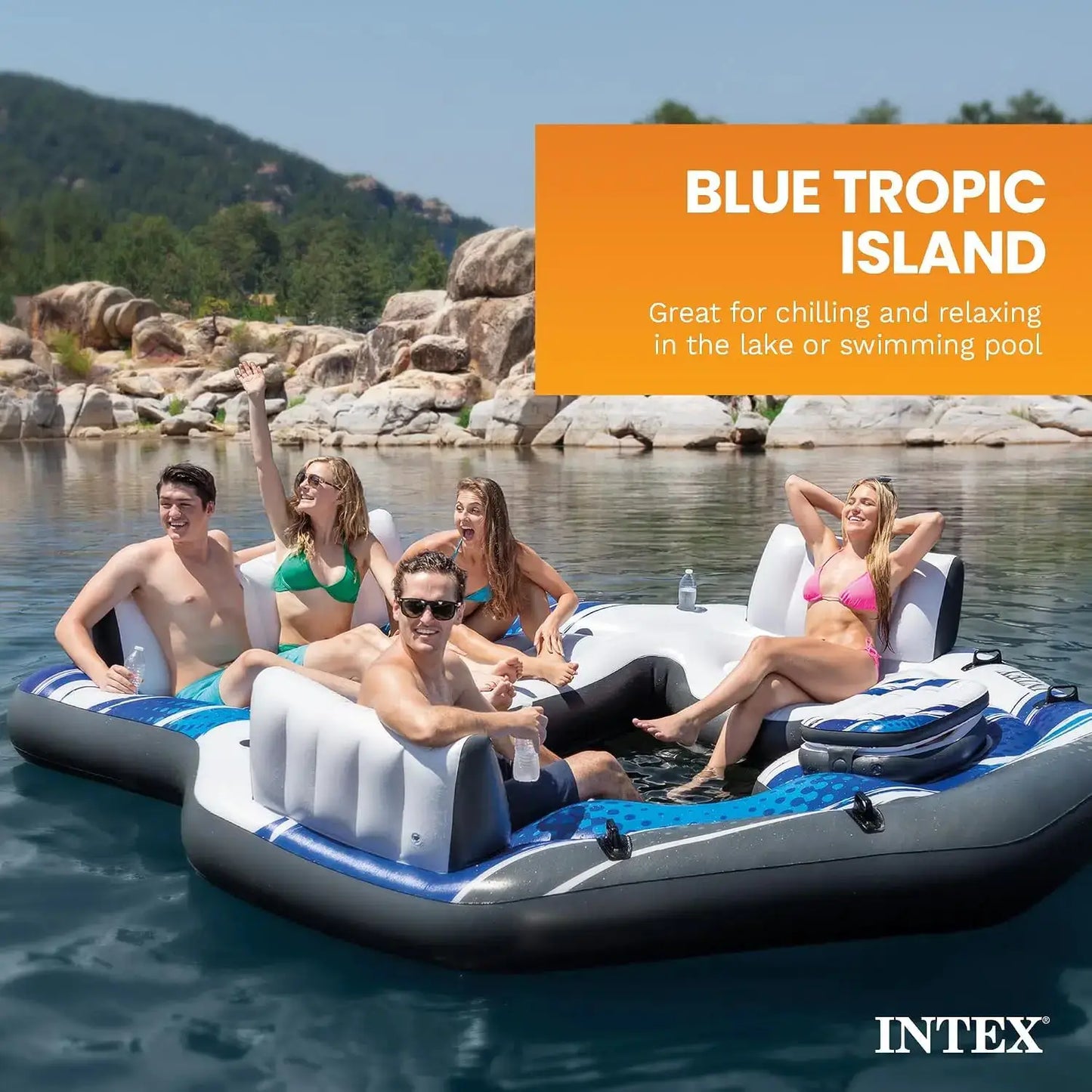 Inflatable Raft | 5 Person Capacity | Built-In Backrests | Blue Tropic