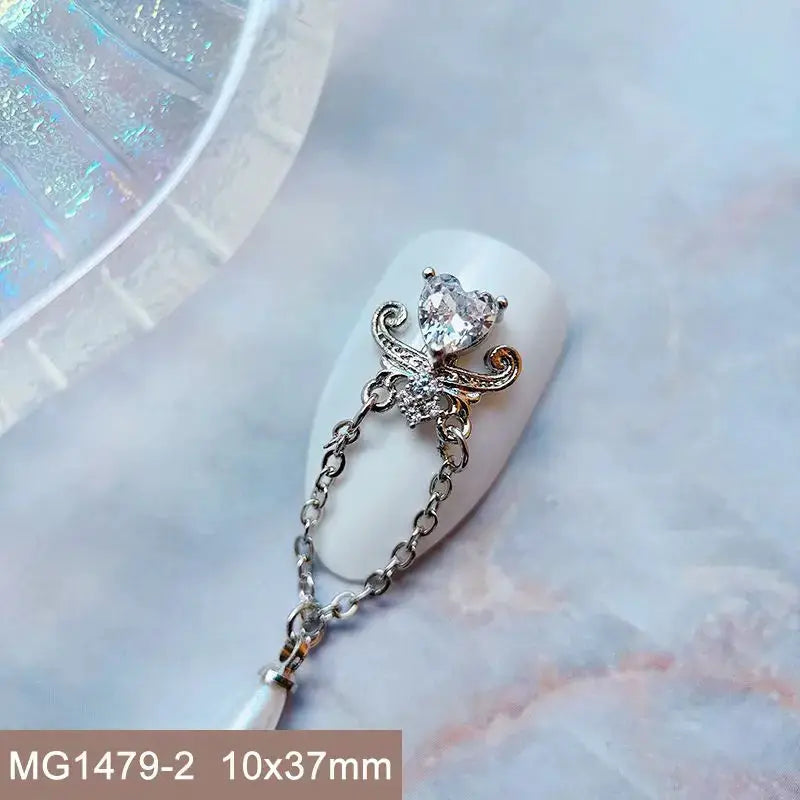 10pcs Valentine's Day Pink Love Heart Ribbon Zircon Metal Nails Jewelry Decorations Nail Art Accessories Charms Parts Supplies from PriceLows™
