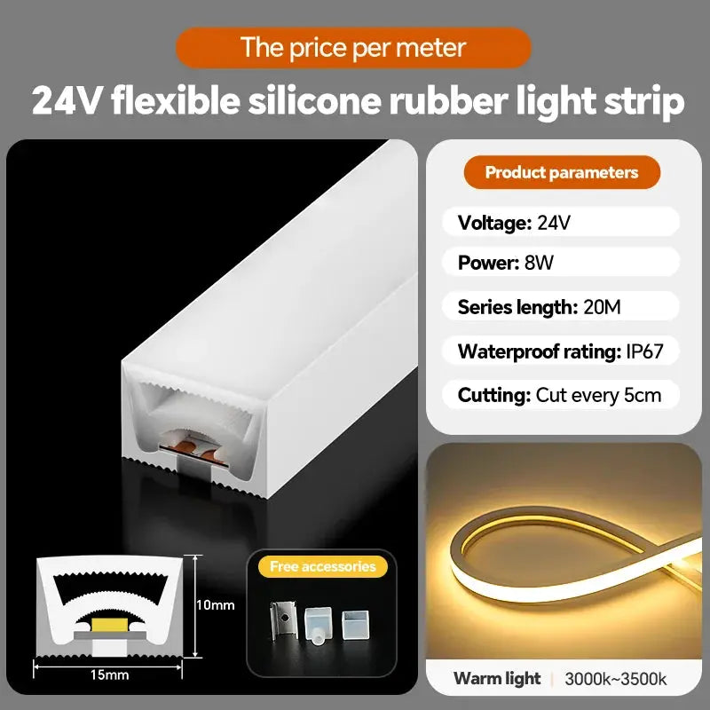 24VLED Silicone Light Strip Sleeve Outdoor Waterproof Linear Light Open Hidden Embedded Flexible Bendable Shaped Light Strip from PriceLows™