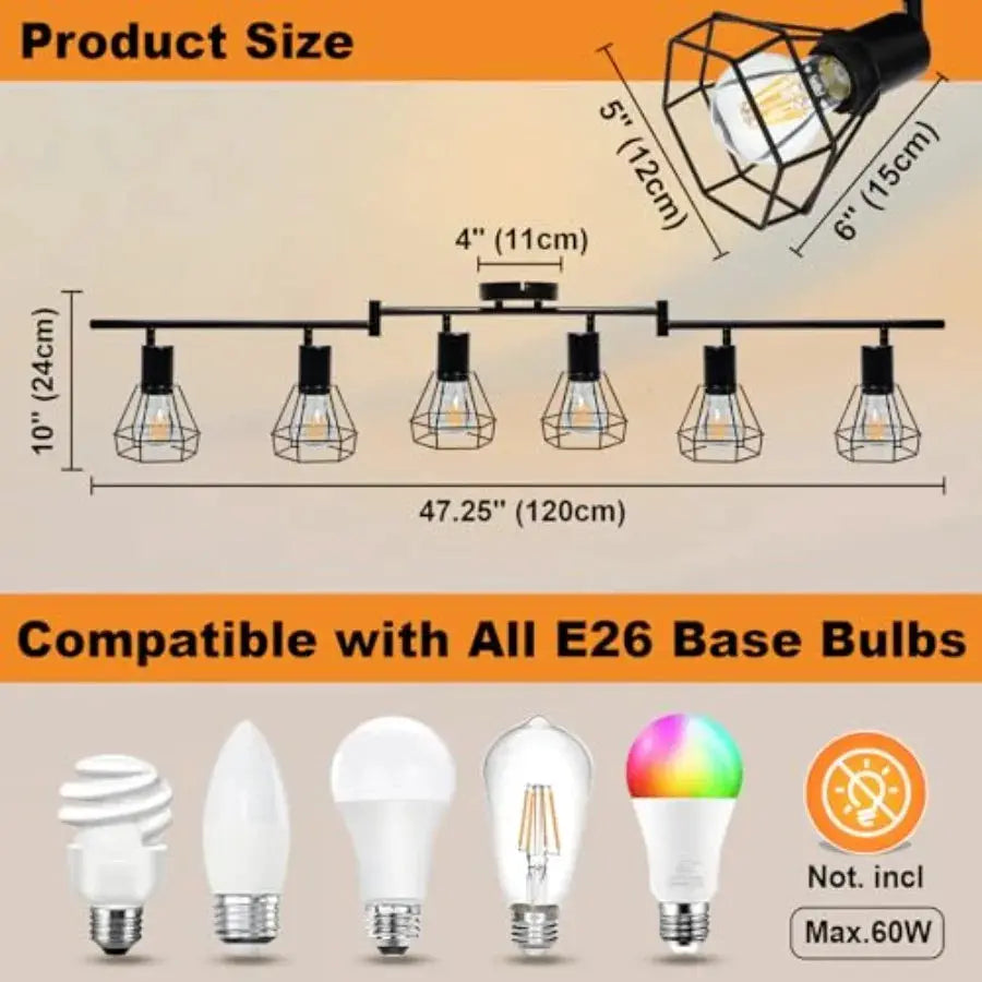 6-Light Track Lighting Directional Rotatable Ceiling Light Fixture Black Farmhouse Track Spotlight for Kitchen Bedroom Living R from PriceLows™