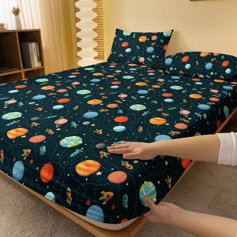 1 Cartoon Fun Printed Matte Fitted Sheet, Bedroom Printed Bed Cover, Bedding (Excluding Pillowcases) from PriceLows™