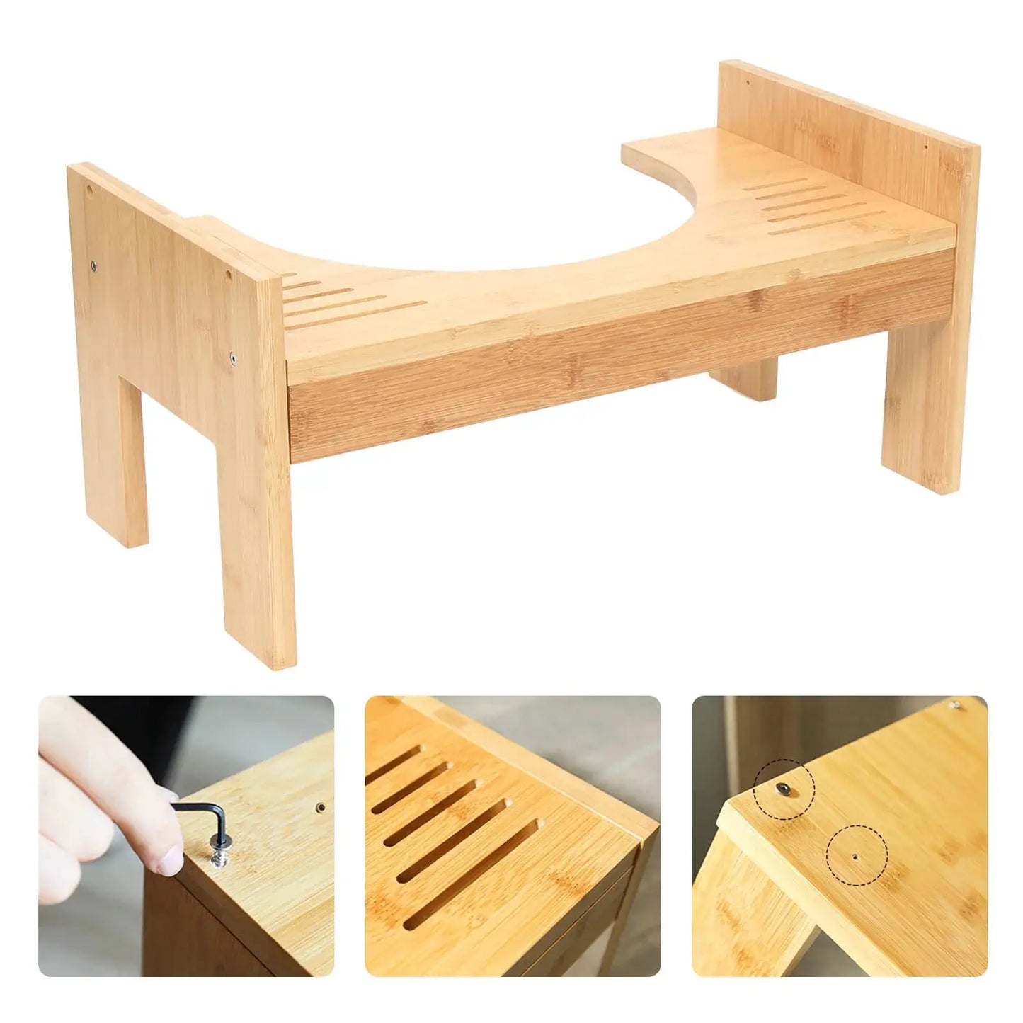 Adjustable Toilet Squatty Step Stool Bamboo Wood Bathroom Potty Aid Piles Relief 7-9 Inches from PriceLows™