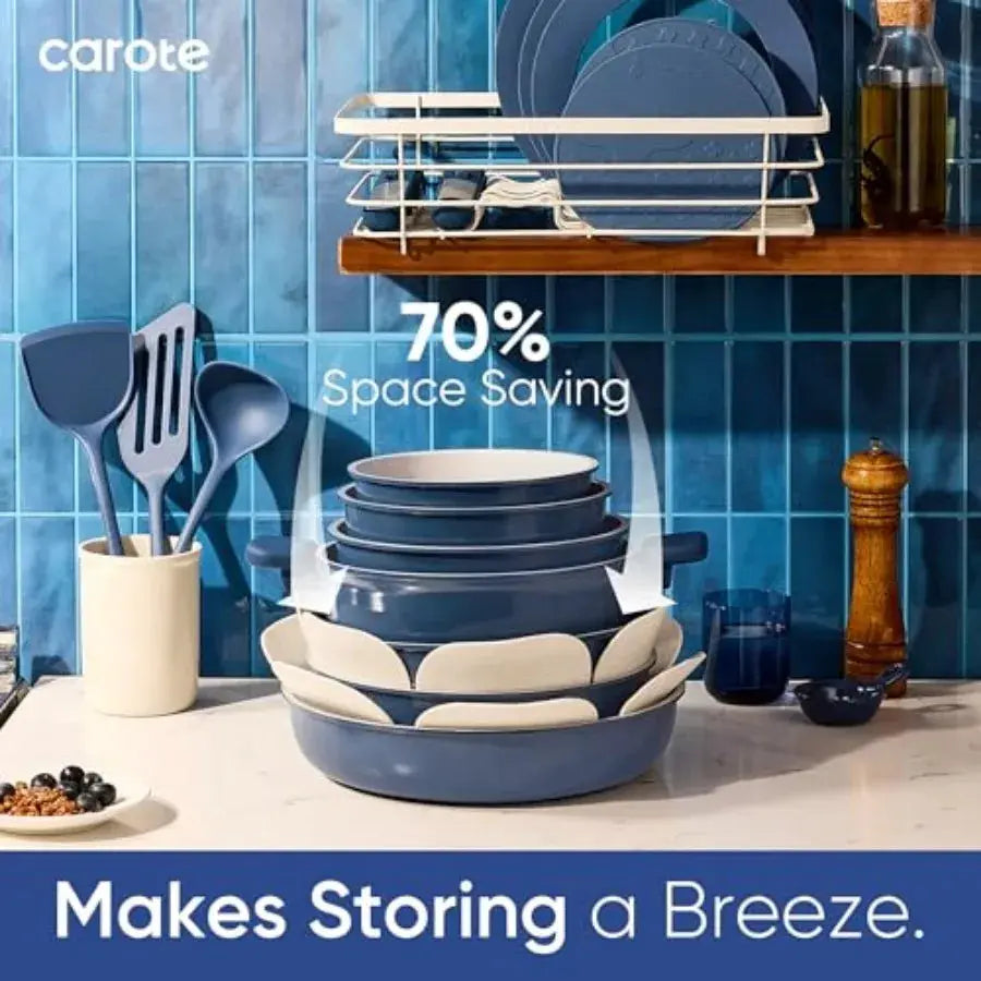 Ceramic Cookware Set Nonstick, Pots and Pans Set Non Stick, Non Toxic Cookware Detachable Handles, Dishwasher/Oven Safe, RV/Cam from PriceLows™