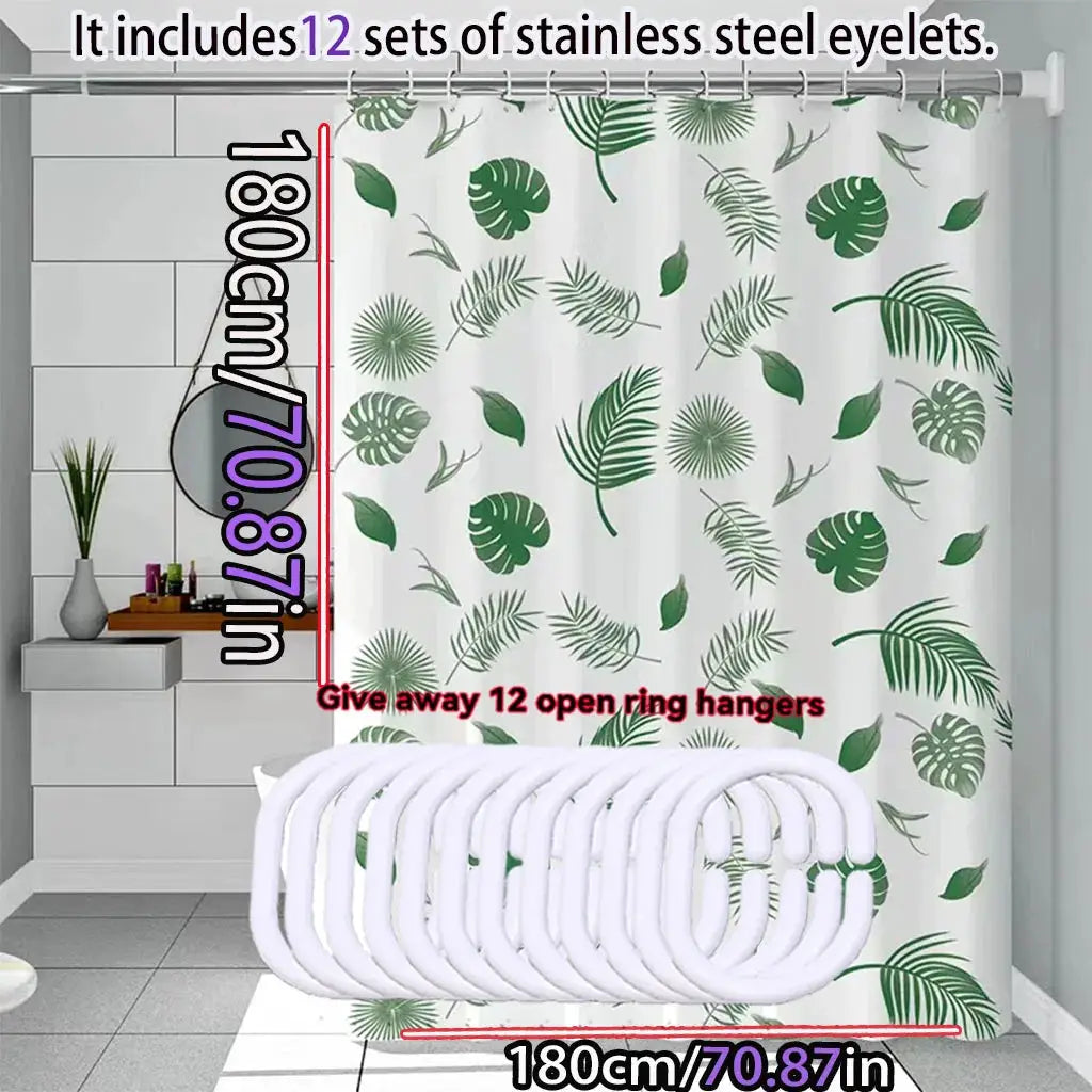 Simple wind green leaves bathroom shower curtain shielding partition Shower curtain quick dry can be scrubable light opaque bath from PriceLows™