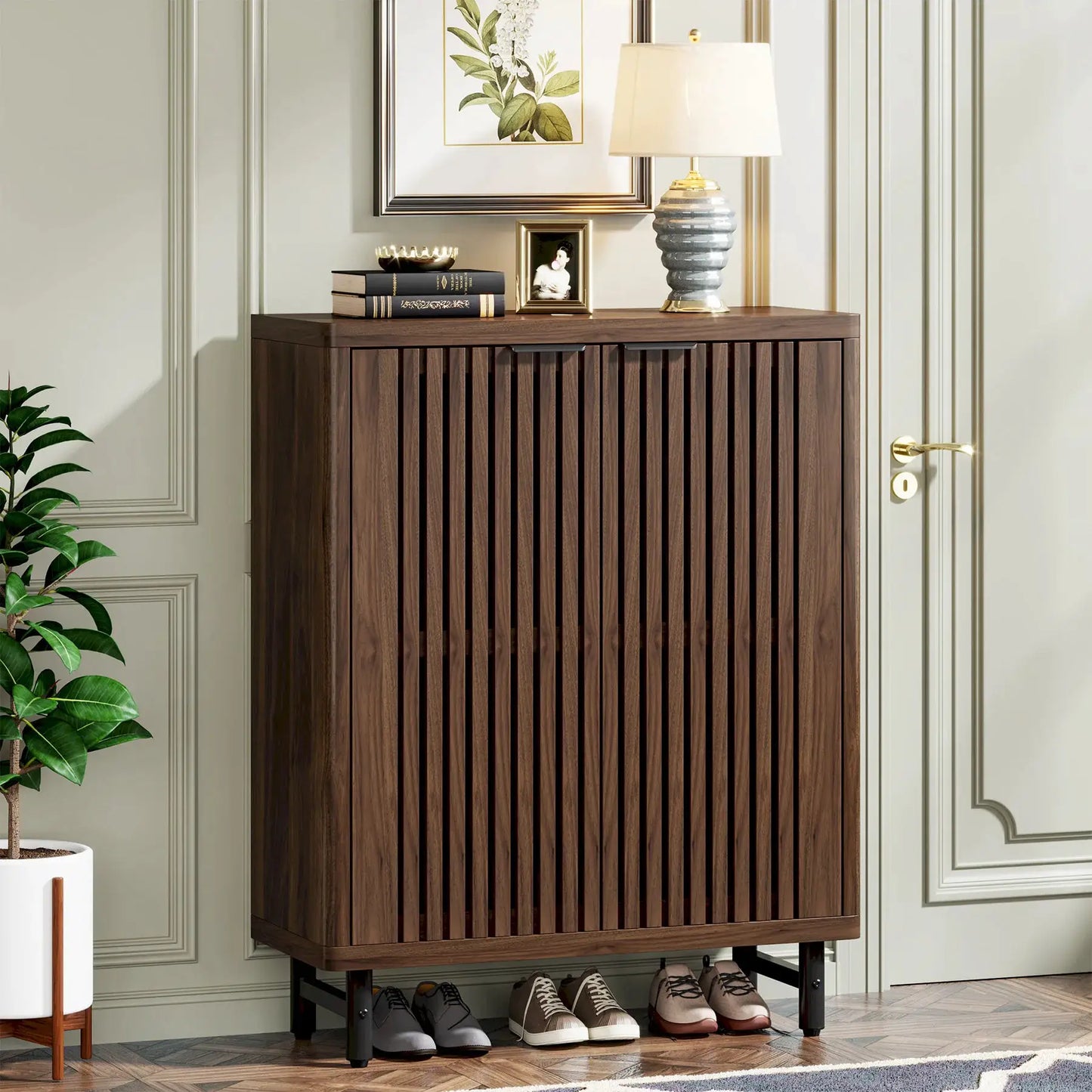 Tribesigns 6-Tier Shoe Cabinet with Shutter Doors, Large Wooden Shoe Organizer Rack with Adjustable Shelves from PriceLows™