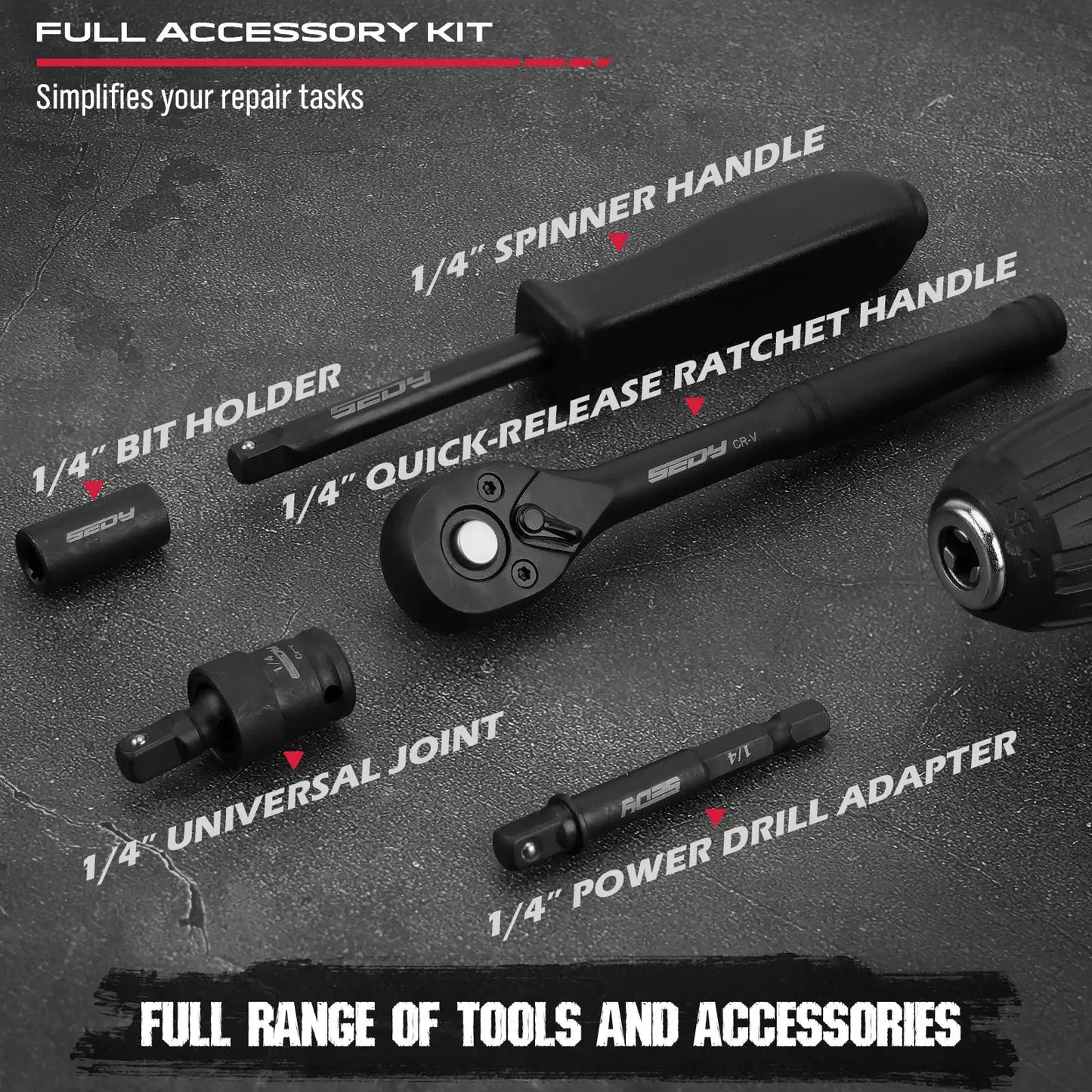 SEDY 64-Piece 1/4" Drive Impact Socket Wrench Driver-Bits Set Cr-V Metric&SAE Deep and Shallow Socket Set S2 Power Bits from PriceLows™