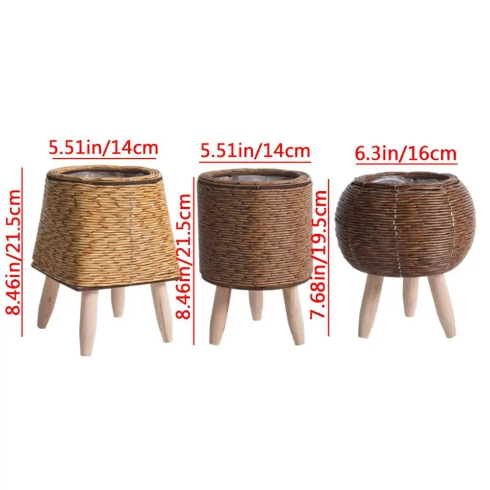 Fashion Rattan Woven Flower Pot Creative Flower Planters With Removable Legs Durable Hand Wove Plant Stand from PriceLows™