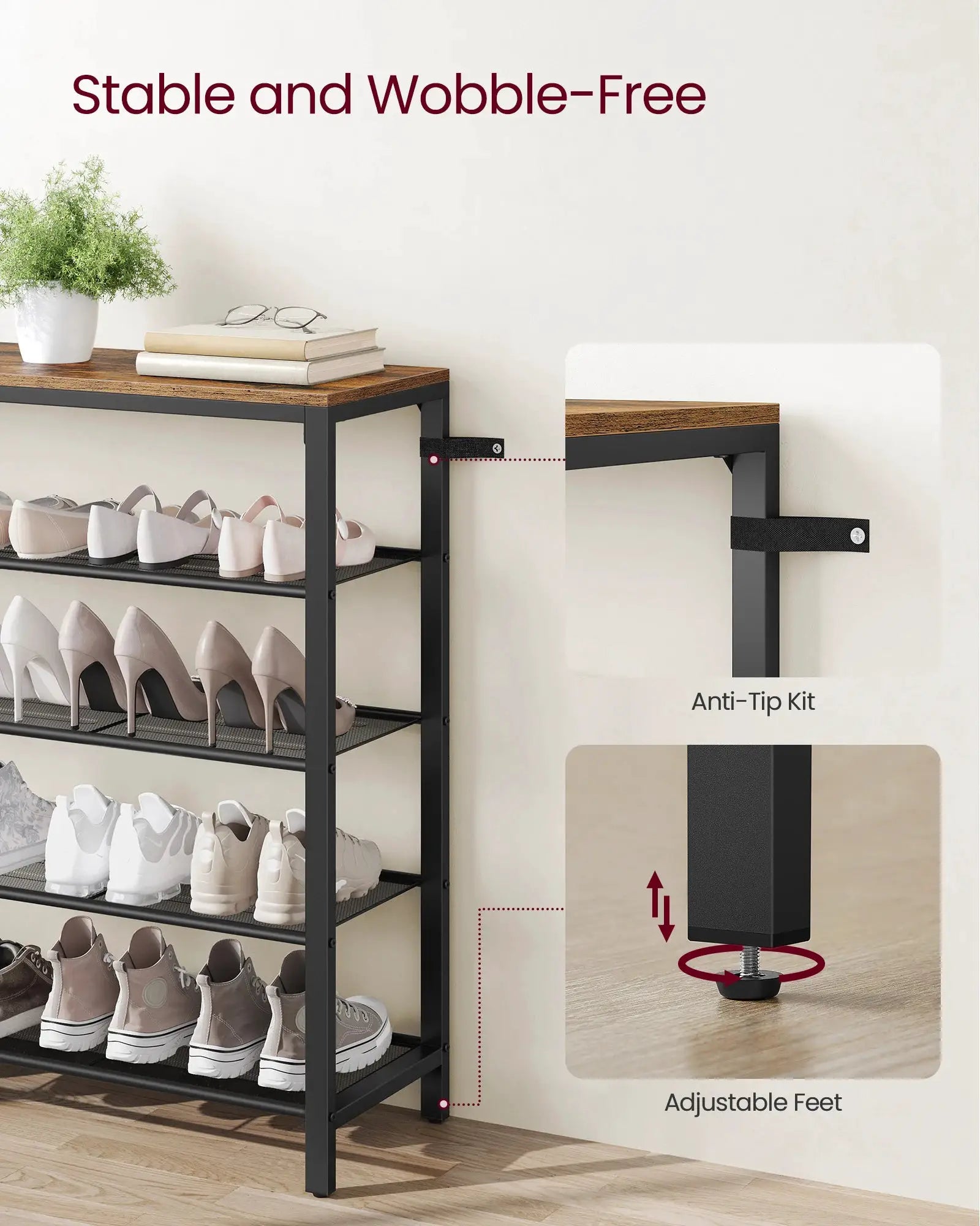 VASAGLE Shoe Rack, 5-Tier Shoe Storage Organizer with 4 Metal Mesh Shelves for 16-20 Pairs and Large Surface for Bags, for Entry from PriceLows™