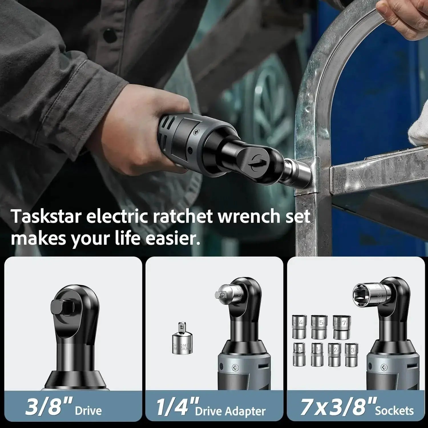 TaskStar Electric Ratchet Wrench 200RPM Variable Speed Trigger 40Nm Cordless Ratchet Wrench Kit 12V 2*2.0 Ah Batteries Powered from PriceLows™