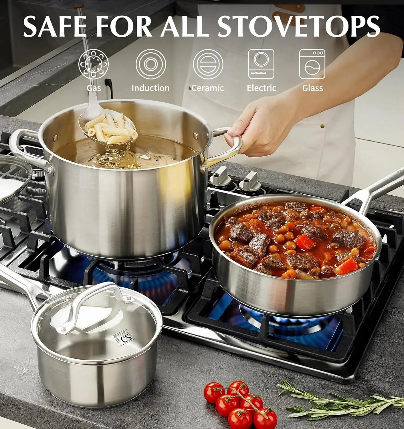 Stainless Steel Cookware Set 17 Piece, Professional 18/10 Stianless Steel Pots and Pans Set, 5-Layer Base, Oven & Induction Safe from PriceLows™
