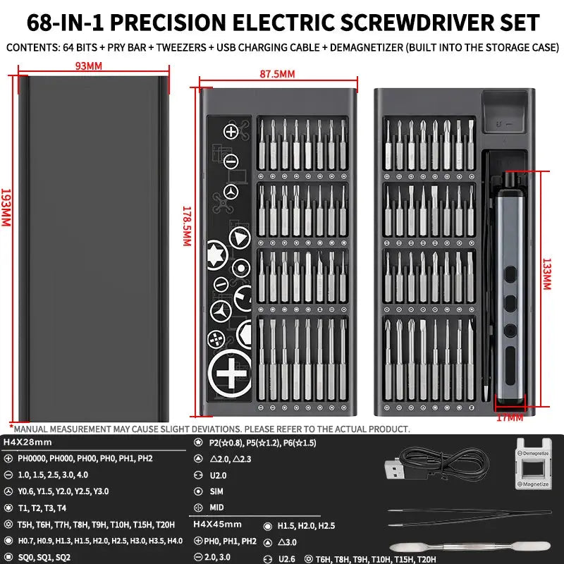 68 in 1 Precision Electric Screwdriver Set 64 Bits LED Light Rechargeable Cordless Power Screw Driver Kit For Phone Repair PC from PriceLows™
