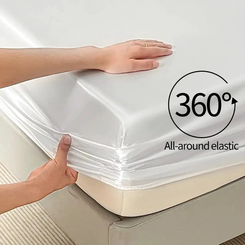 Satin Elastic Fitted Sheet Solid Mattress Cover 360 Band Bed Sheet for Single Double Couple King Queen Full Twin Bedsheet from PriceLows™