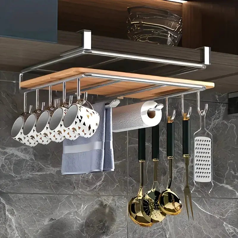 Stainless Steel Hanging Kitchen Storage Rack with Hooks Utensils Holder Shelf from PriceLows™