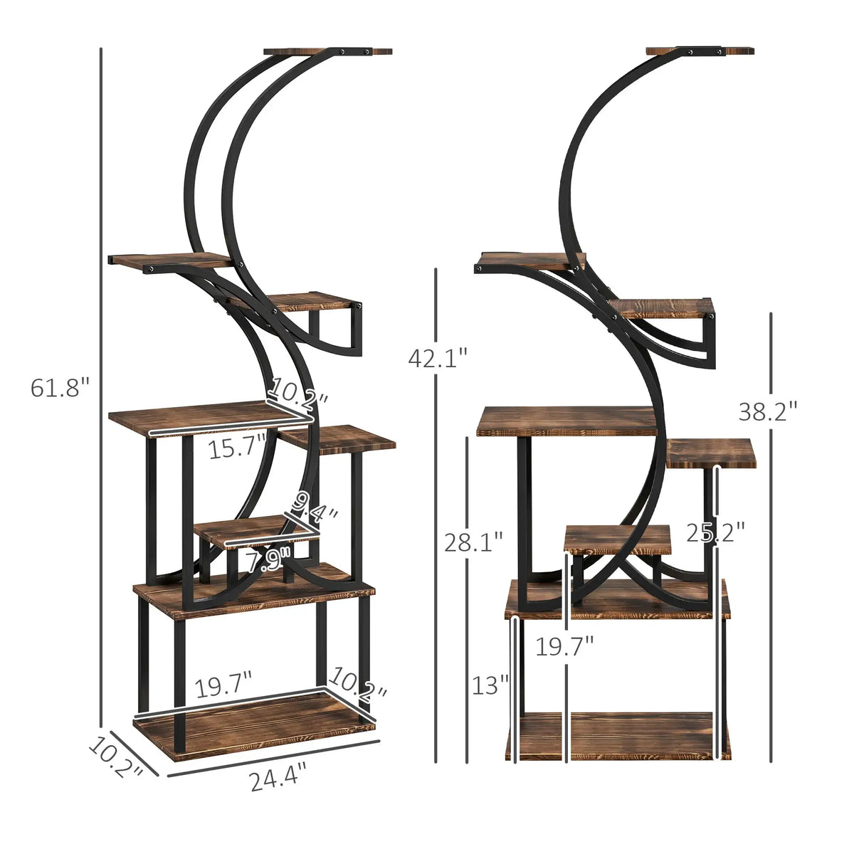 Indoor Plant Stand | 8 Tier S Shaped | Metal Frame | 62 Inch
