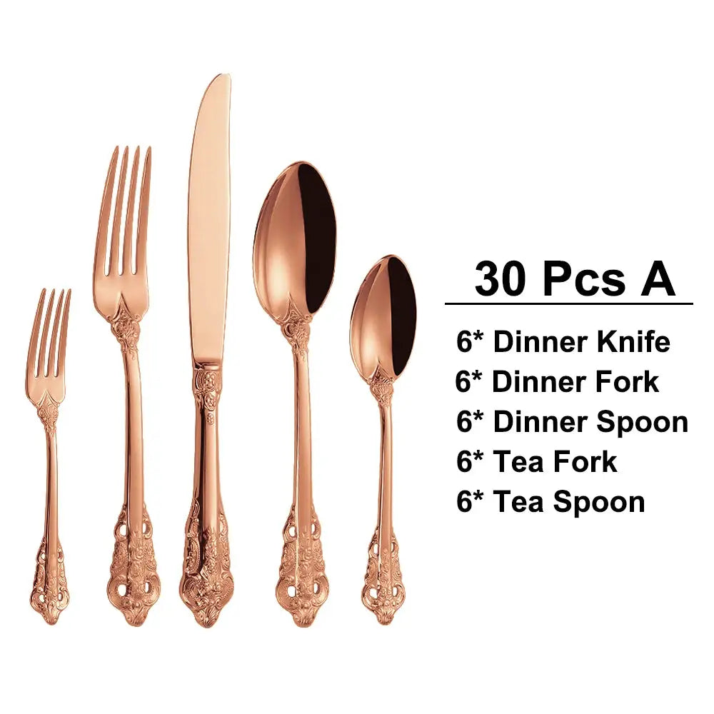 30 Pieces Gold Plated Luxury Cutlery Set Stainless Steel Vintage Western Tableware Sliver Knife Spoon Fork Set Kitchen Utensils from PriceLows™