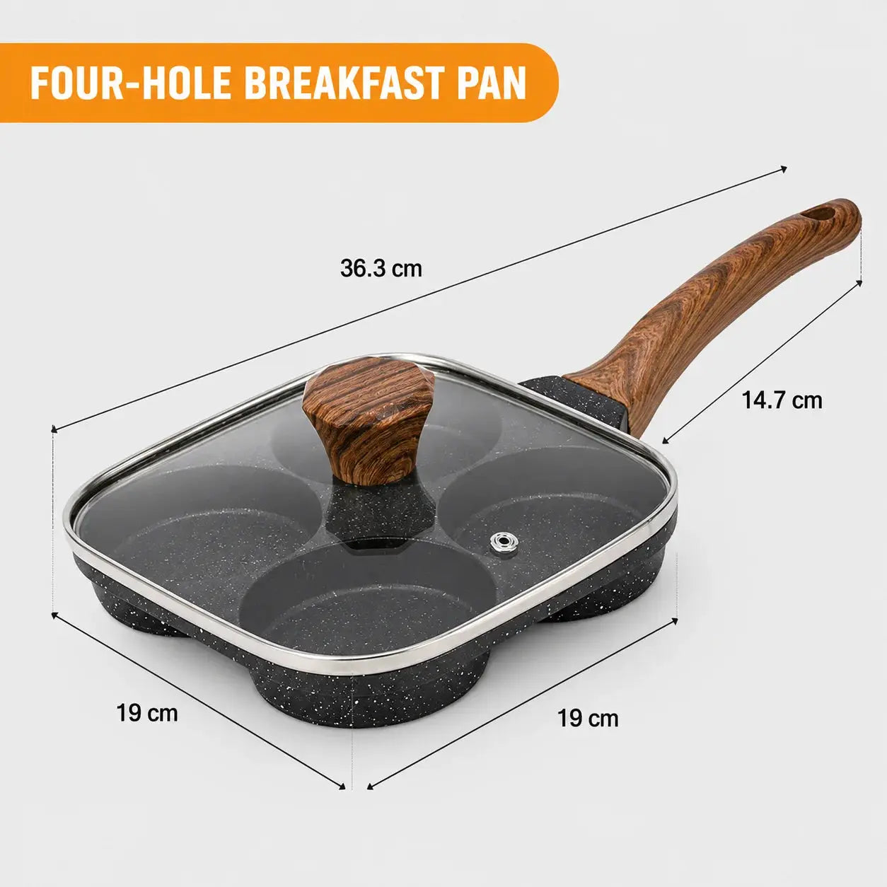 Egg Frying Pan | 4-Section Divided | Aluminum Alloy | With Glass Lid