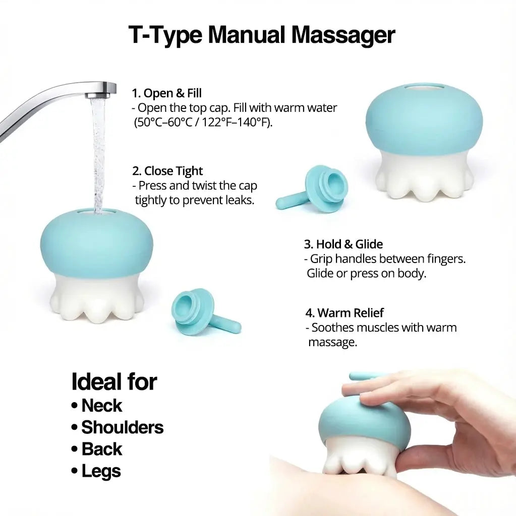Ceramic Body Massage Tool | 60C Hot Water Use | Heat Insulated Manual Neck And Back Massager