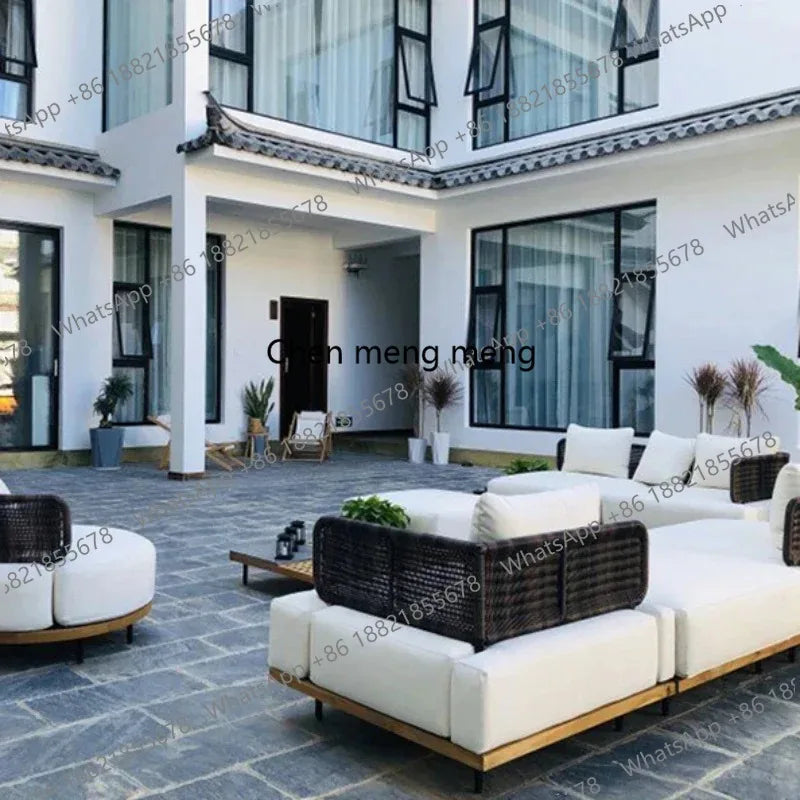 Japanese Style Teak Garden Sofa | Modern Outdoor Furniture | Sponge Cushions