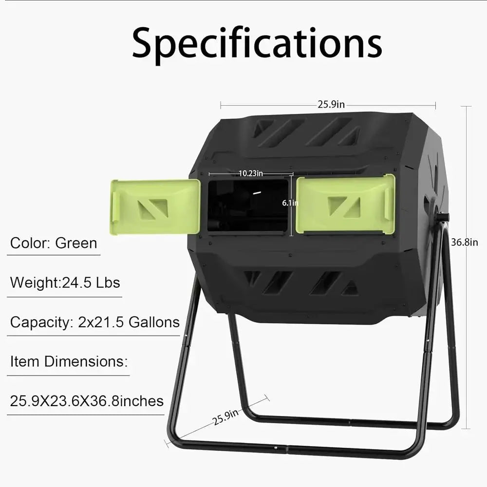43 Gallon Outdoor Tumbler Composter with Green Door for Garden Composting from PriceLows™