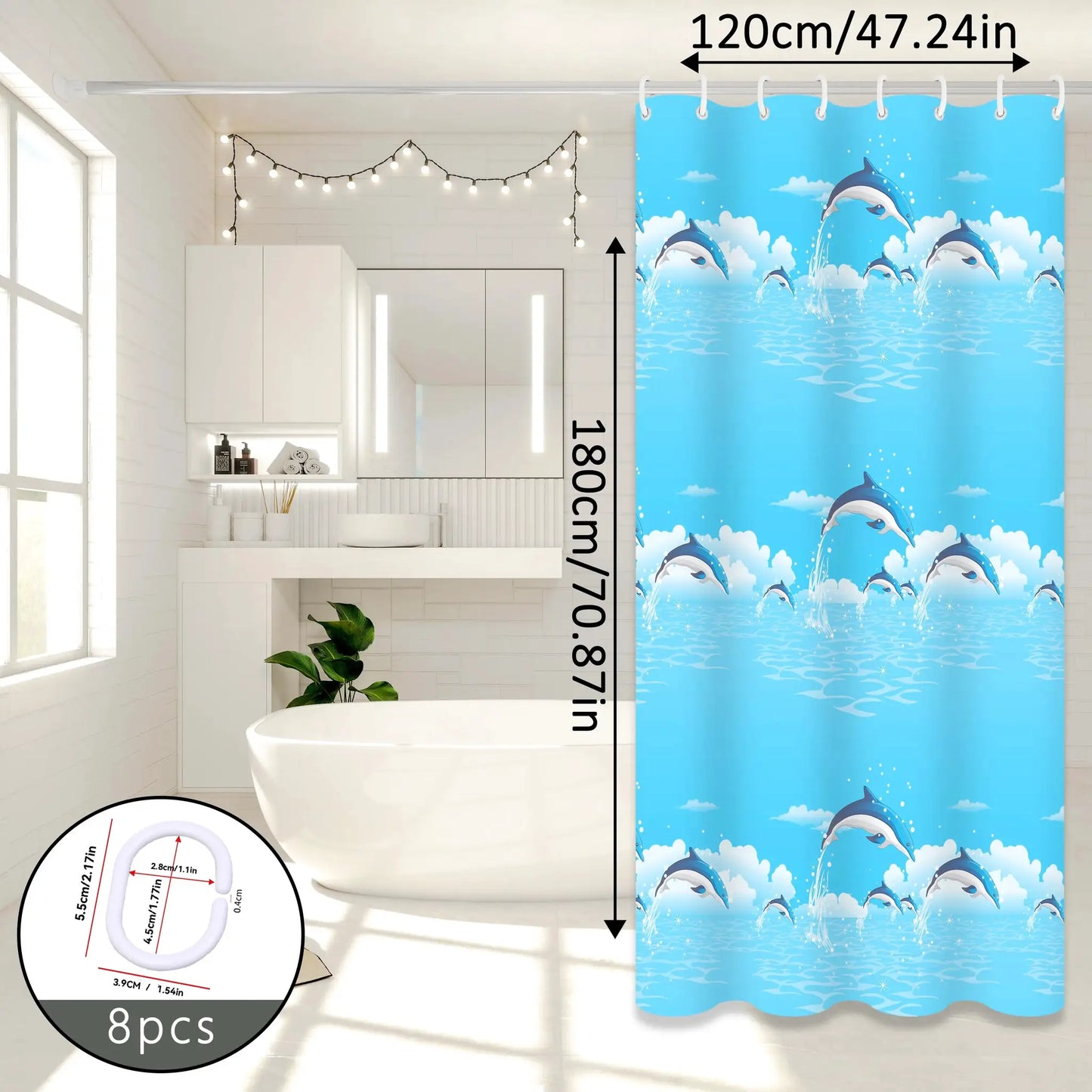 Dolphin Print Cartoon Shower Curtain, Ocean-Themed Bathroom Curtain, Cute Bathroom Curtain for Parent-Child Room from PriceLows™