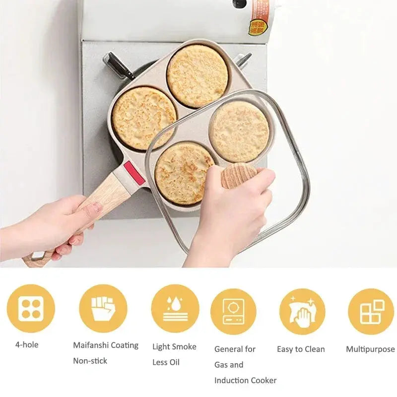 Non-stick Frying Pan | With Lid | Induction Compatible | 4-Hole Omelet Pan