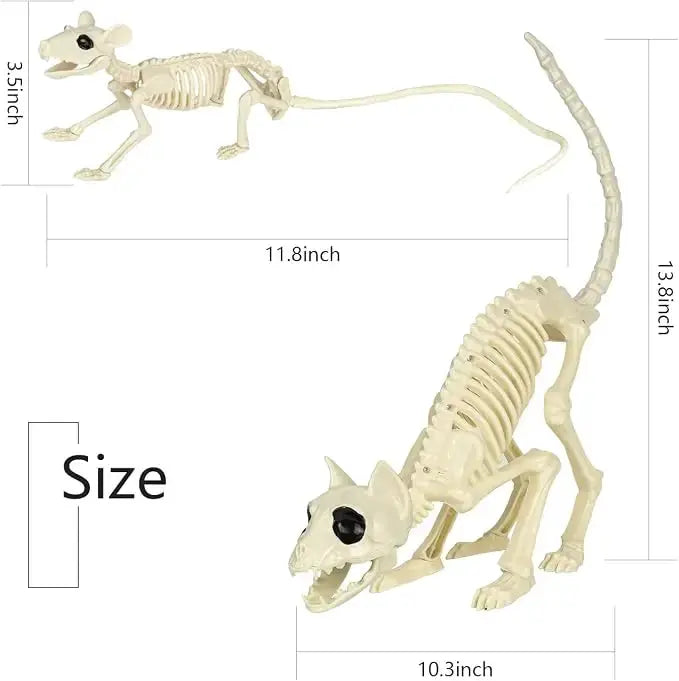 Halloween Skeleton Cat | Resin Movable Joints | Outdoor Patio Decor | 14 Inch
