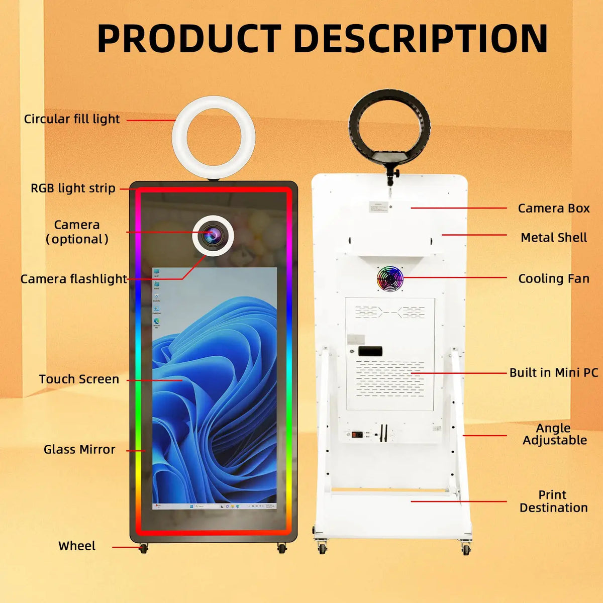 Magic Mirror Photo Booth | 65 Inch Frame | 43 Inch Touchscreen | LED Lighting