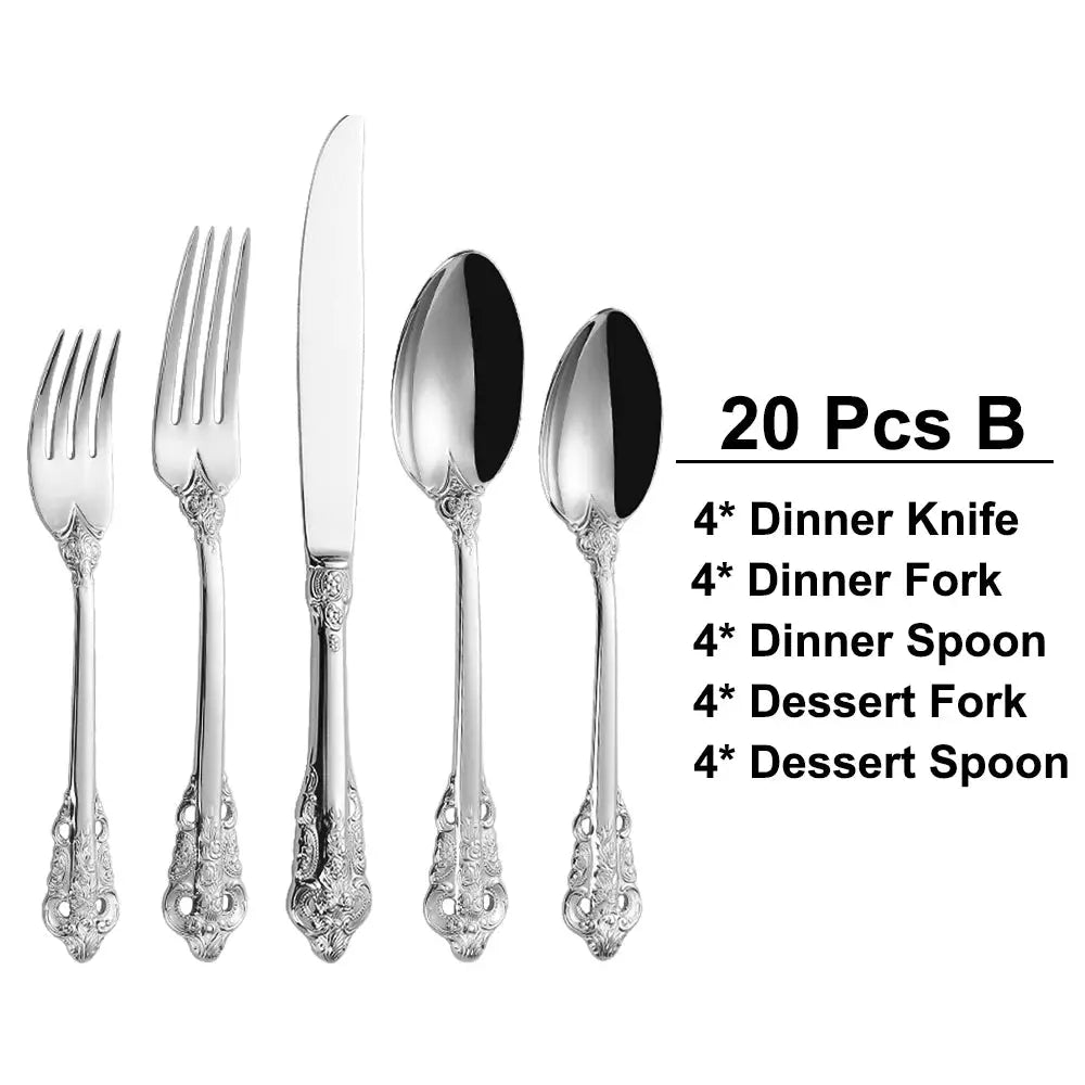 30 Pieces Gold Plated Luxury Cutlery Set Stainless Steel Vintage Western Tableware Sliver Knife Spoon Fork Set Kitchen Utensils from PriceLows™