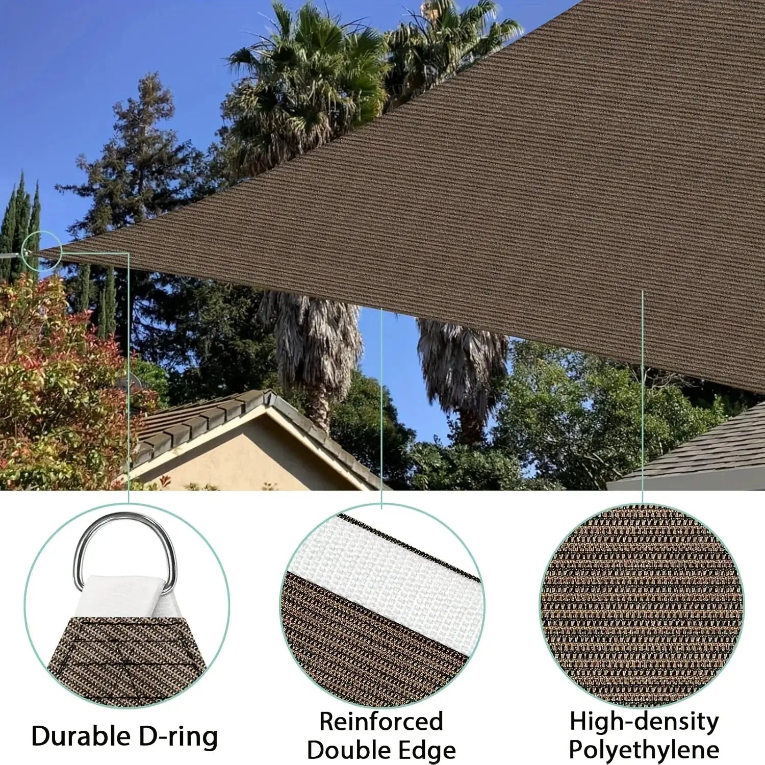 16' x 16' x 16' Sun Shade Sail Triangle Canopy, Permeable Shade Cloth Fabric Sunlight Block Patio Cover HDPE Deck Awning for Out from PriceLows™