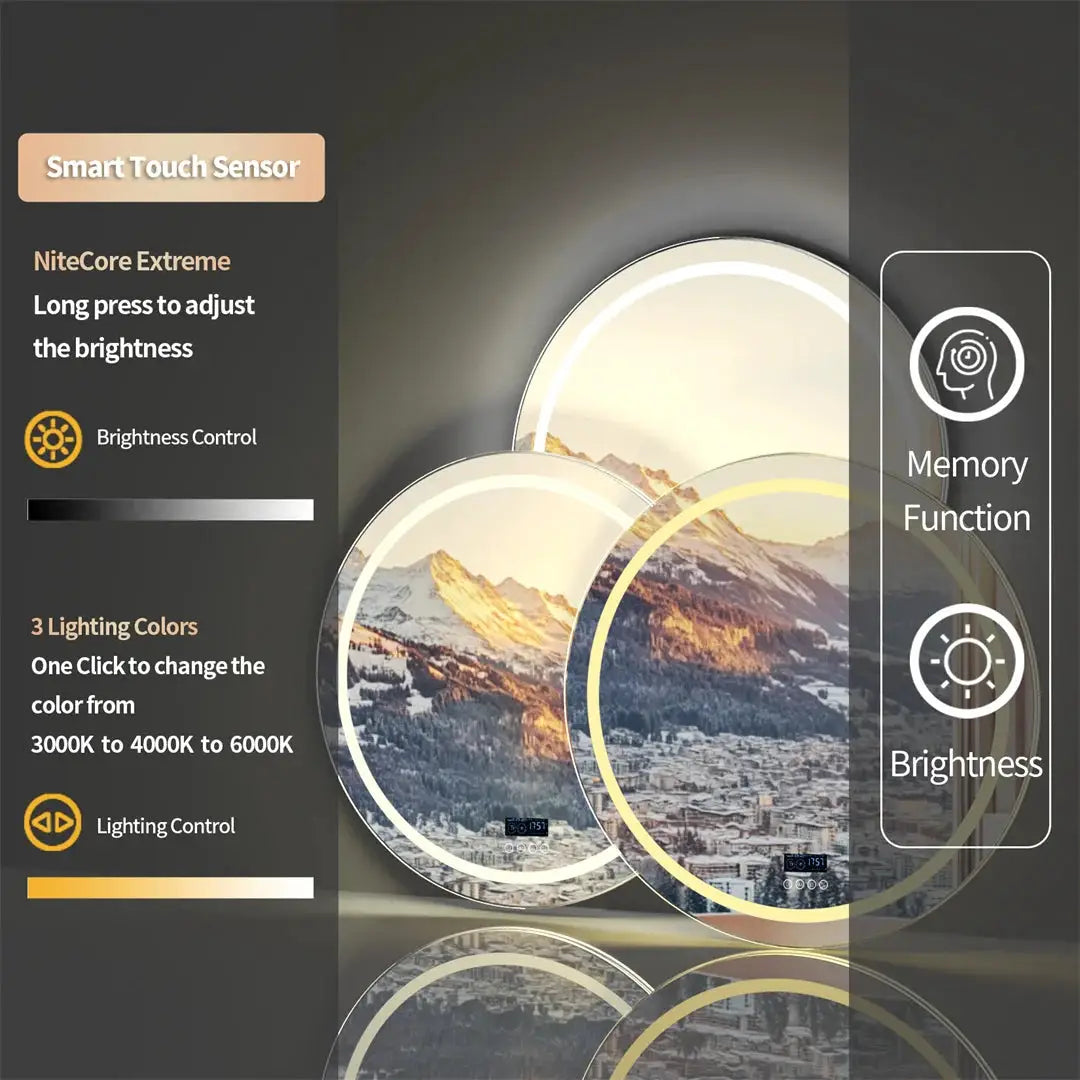 LUVODI Round Bathroom Mirror with Dual Bluetooth Speakers Anti-Fog Lighted Shower Vanity Mirror with Time Weather Display from PriceLows™