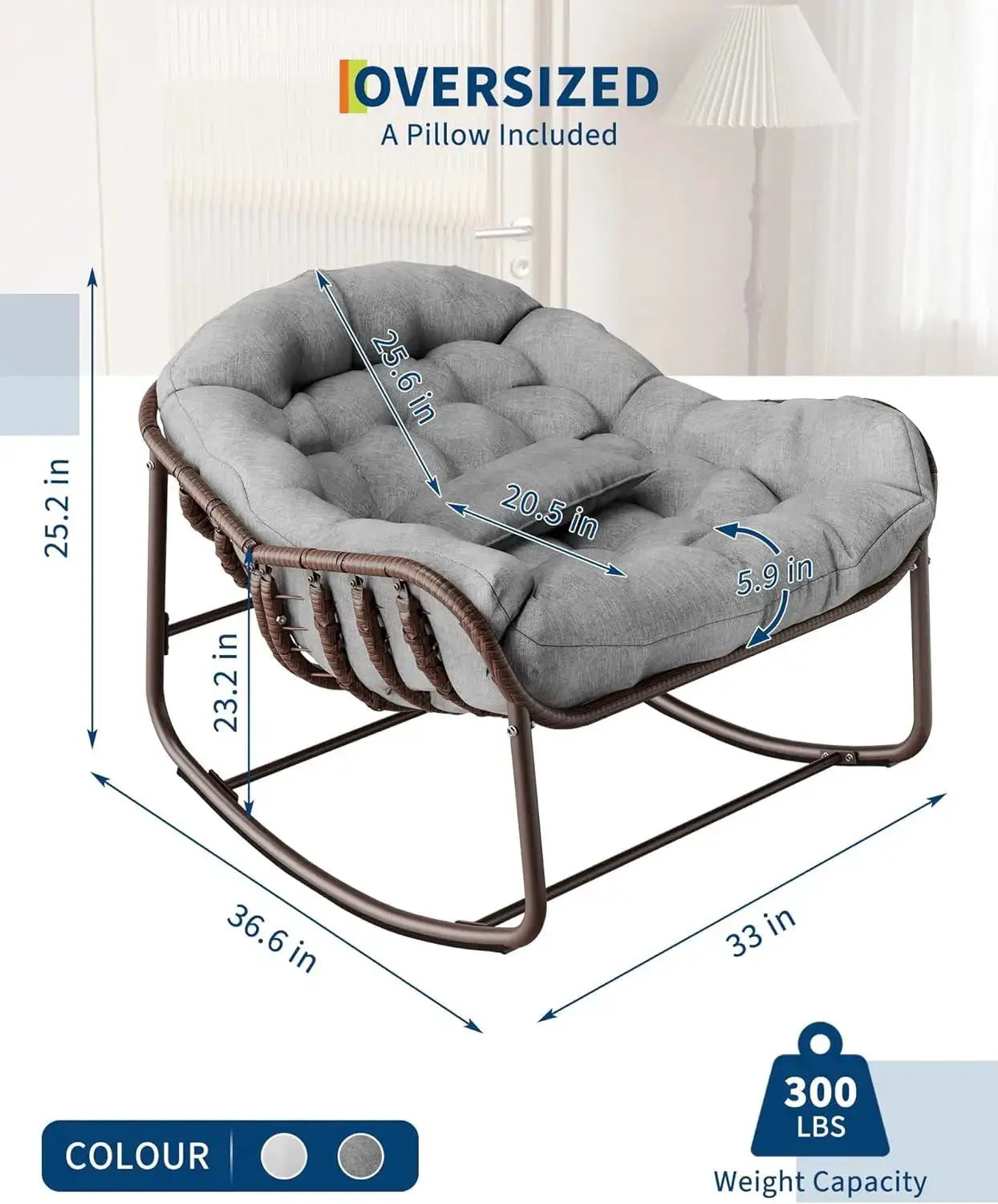 Oversized Patio Rocking Chair,Wicker Rattan Lounge Chair with Water-Resistant Cushion Sturdy Metal Frame for Balcony Garden from PriceLows™