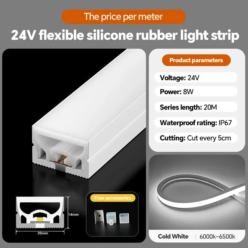 24VLED Silicone Light Strip Sleeve Outdoor Waterproof Linear Light Open Hidden Embedded Flexible Bendable Shaped Light Strip from PriceLows™