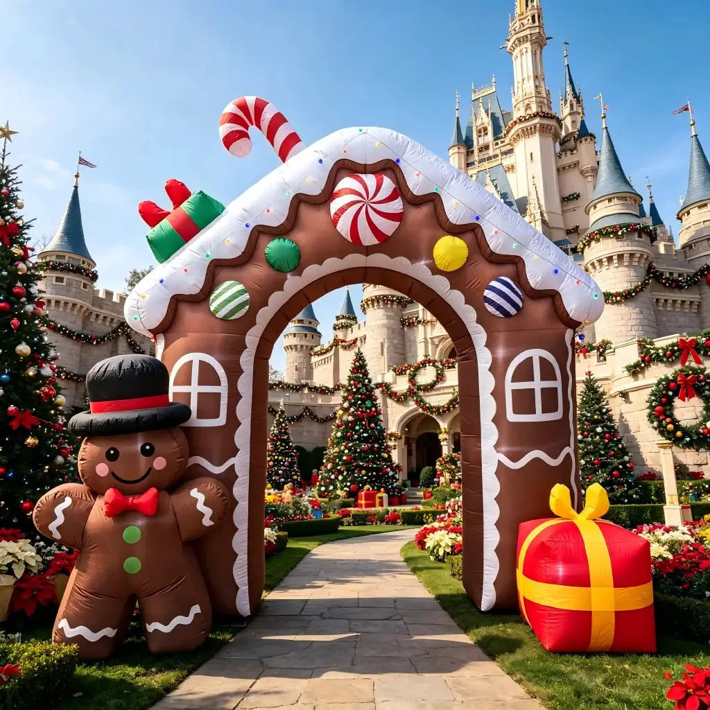 Inflatable Gingerbread Archway | 11 Ft | Built In Led Lights | Outdoor Decor